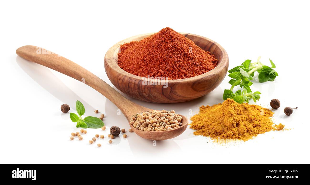 various spices and herbs isolated on white background Stock Photo