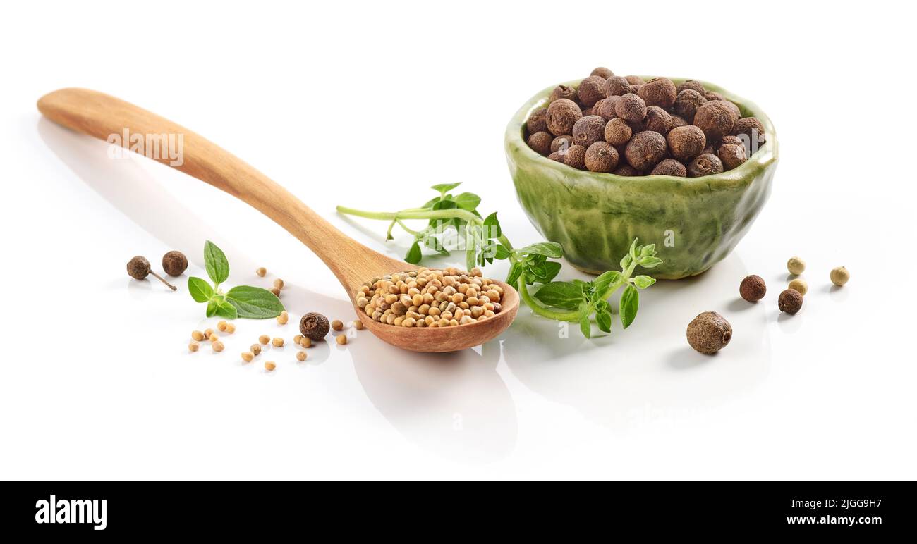 various herbs and spices isolated on white background Stock Photo