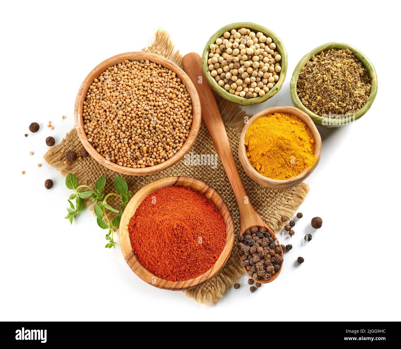 various spices isolated on white background, top view Stock Photo - Alamy