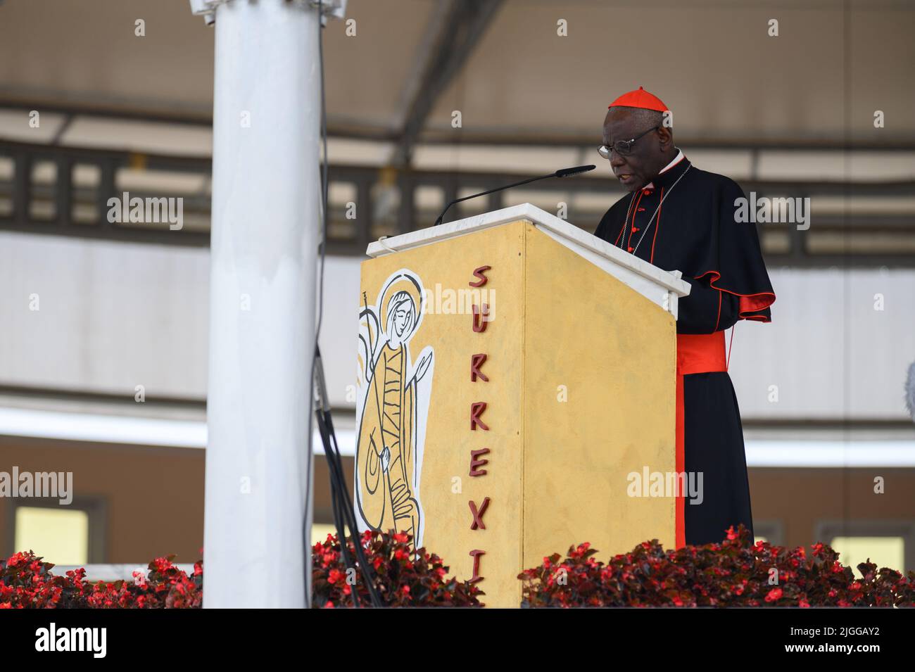 Cardinal Robert Sarah delivering a catechesis during Mladifest 2021 – the youth festival –  in Medjugorje. Stock Photo