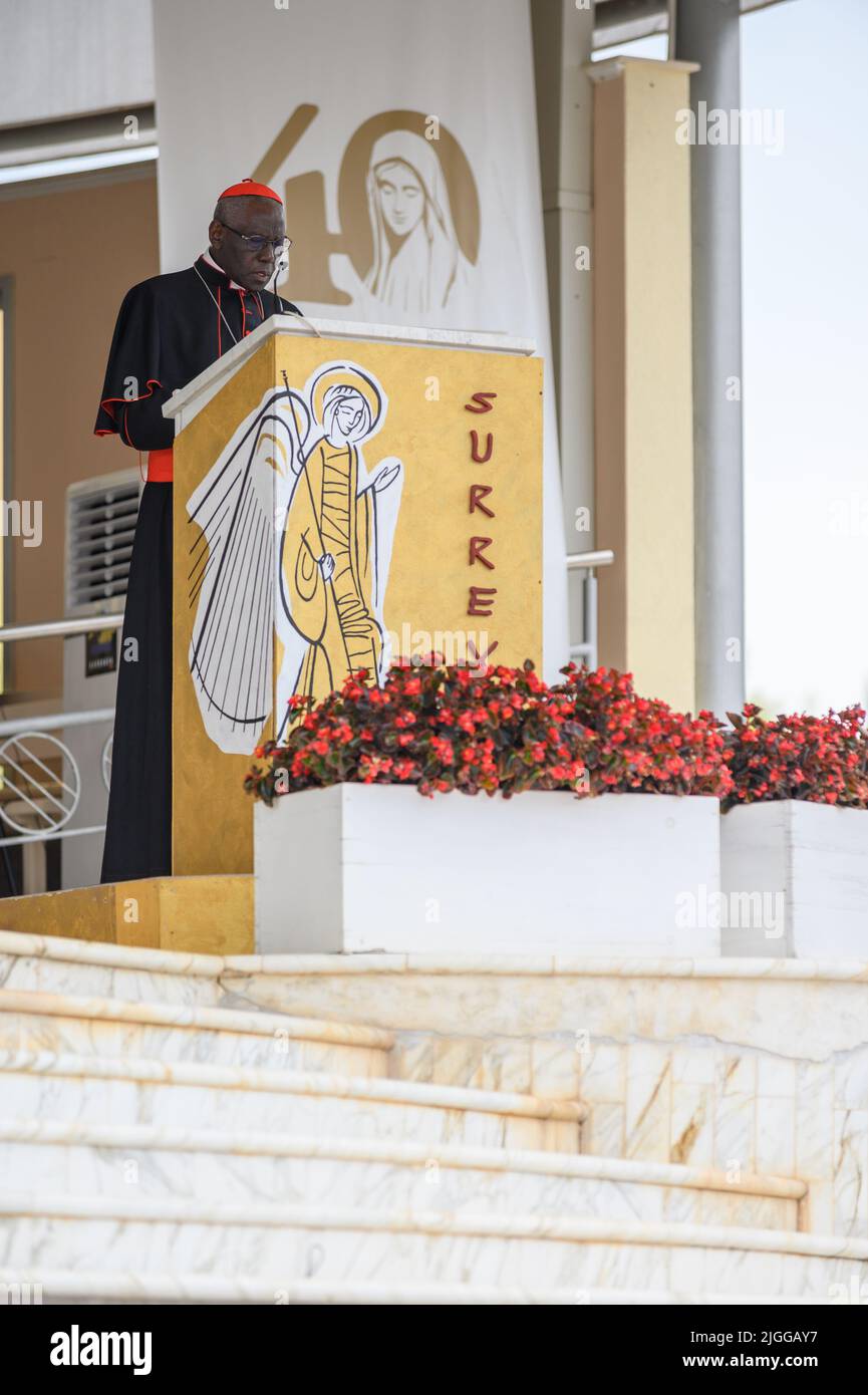 Cardinal Robert Sarah delivering a catechesis during Mladifest 2021 – the youth festival –  in Medjugorje. Stock Photo