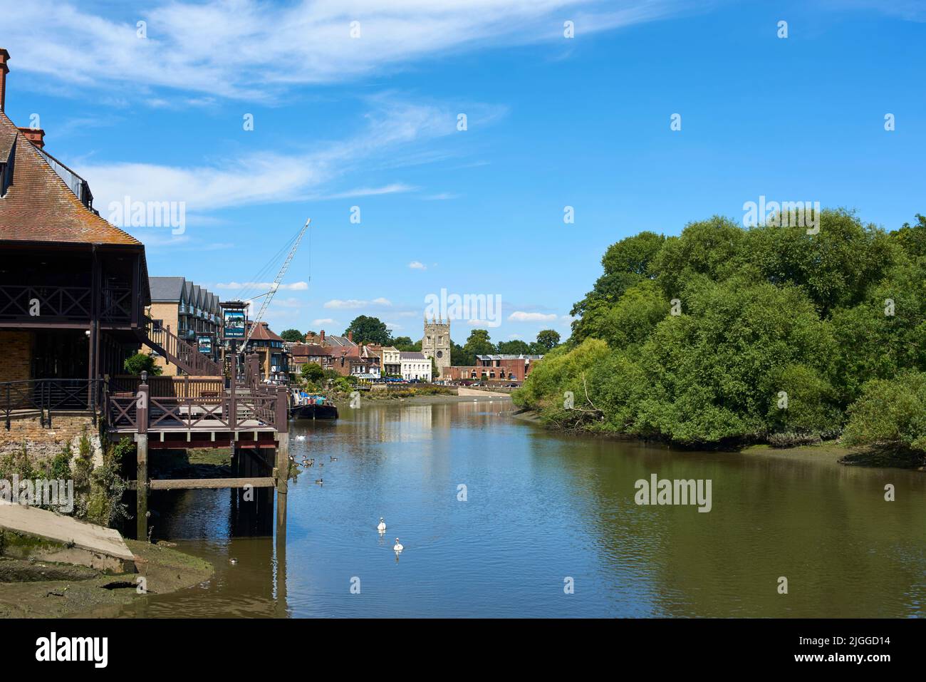 The north bank of the River Thames looking east towards Old Isleworth, West London, Great Britain Stock Photo