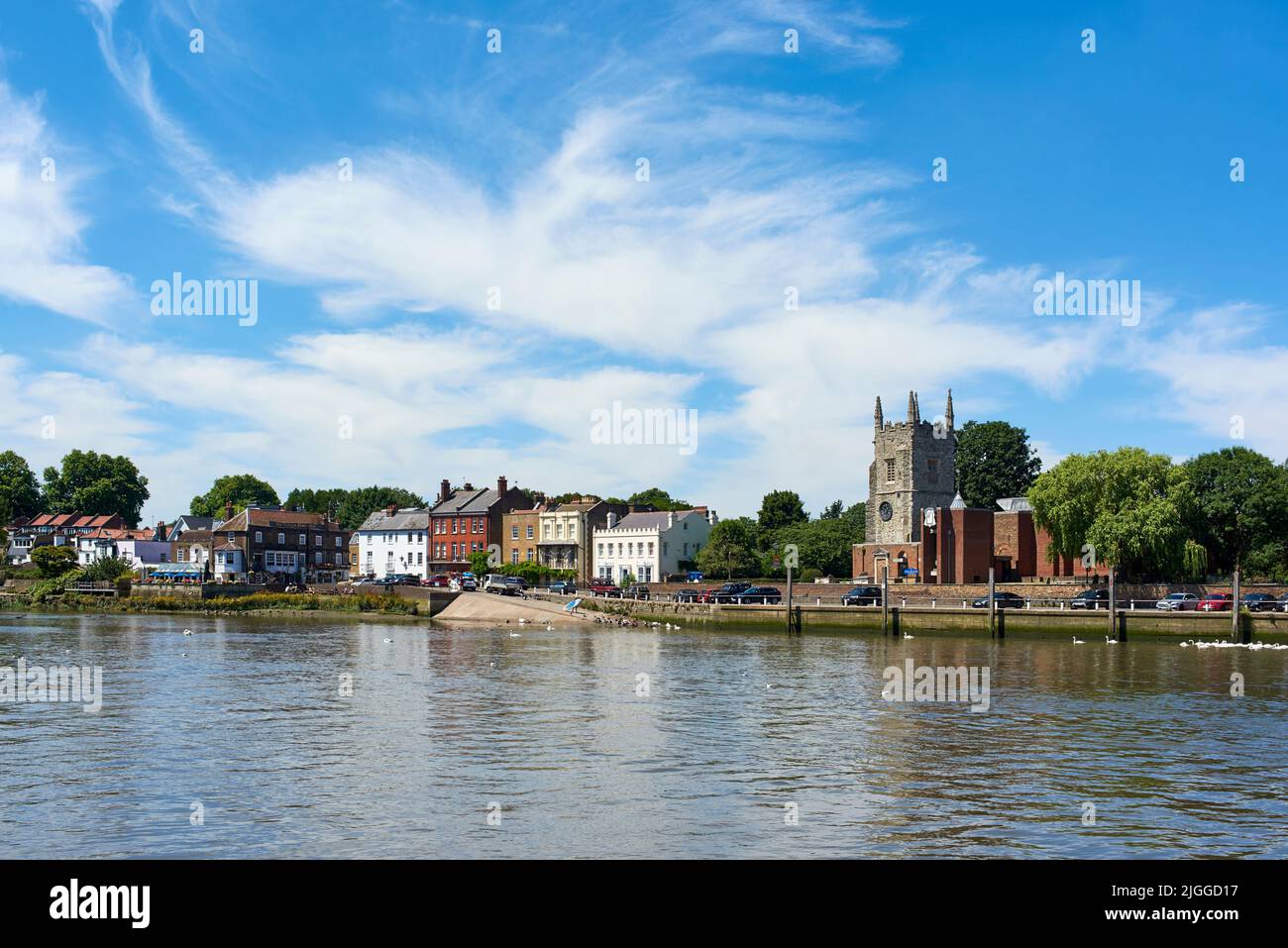 Church Street, Old Isleworth, West London, UK, from the south bank of the River Thames, in summertime Stock Photo