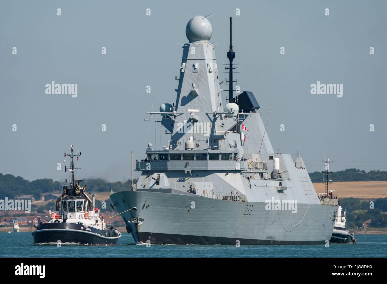The Royal Navy air defence destroyer HMS Dauntless (D33) departed Portsmouth, UK on the 10th July 2022. Stock Photo