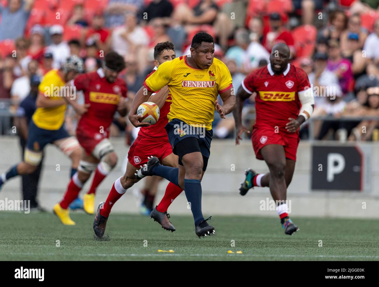 Ottawa, Canada. 10 Jul 2022. SANTIAGO OVEJERO (16) of Spain in the Spain at Canada Men’s World Rugby match played at TD Place Stadium in Ottawa, Canada. Spain won the game 57-34.. Credit: Sean Burges/Alamy Live News Stock Photo