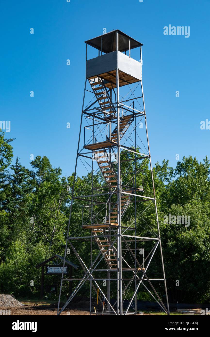 The reconstruction of the Makomis Fire Tower in Speculator, NY USA Stock Photo