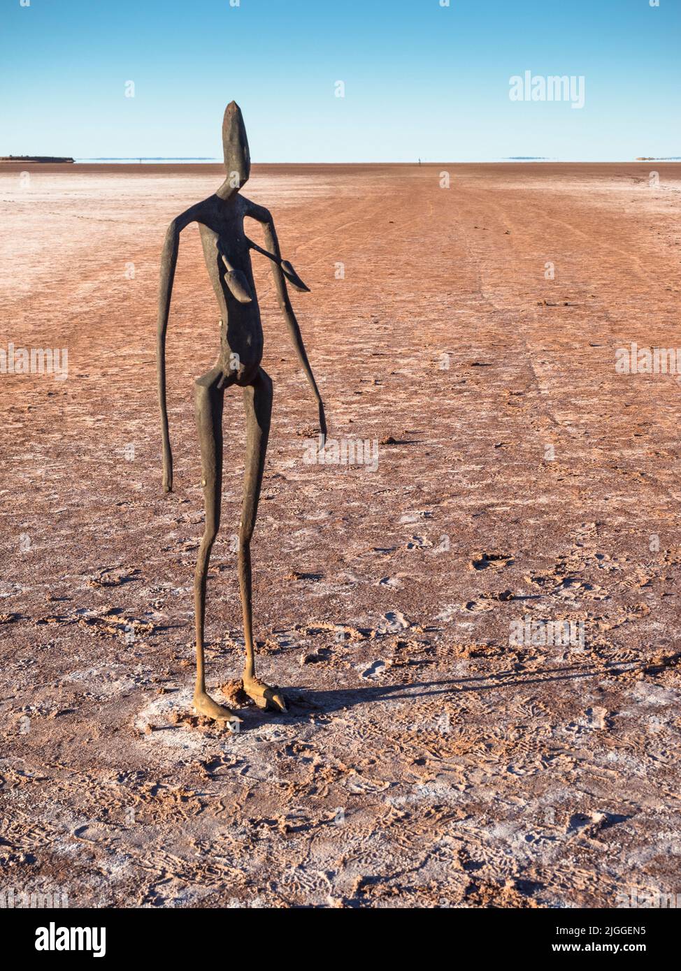 One of the Lake Ballard. "Salt People" - 51 metal-alloy sculptures by Sir  Antony Gormley (titled "Inside Australia") scattered around a dry salt lake  Stock Photo - Alamy
