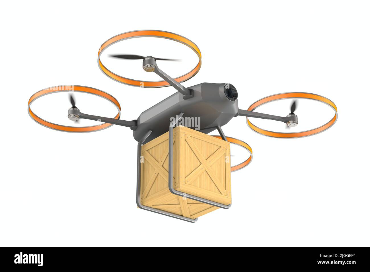 Drone with cargo box on white background. Isolated 3d illustration