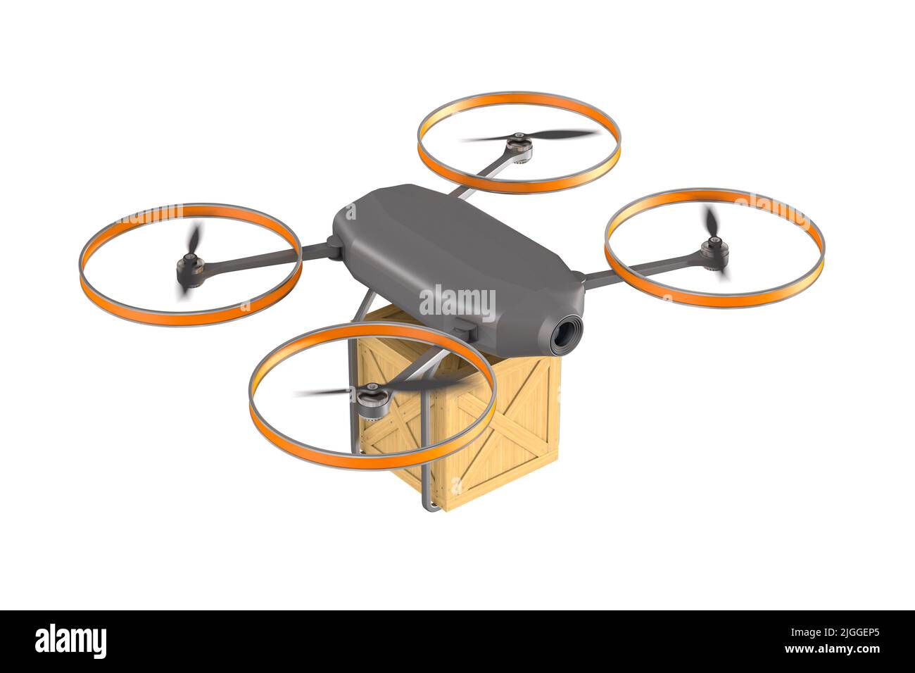 Drone with cargo box on white background. Isolated 3d illustration