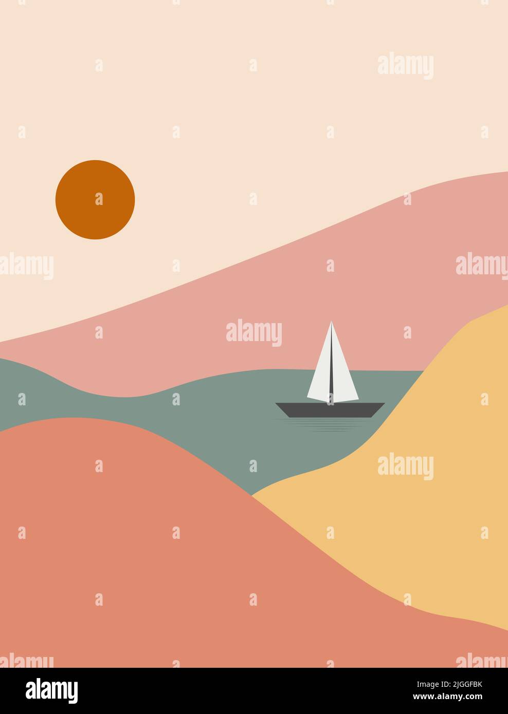 Poster with seascape and mountains. Vector illustration Stock Vector ...