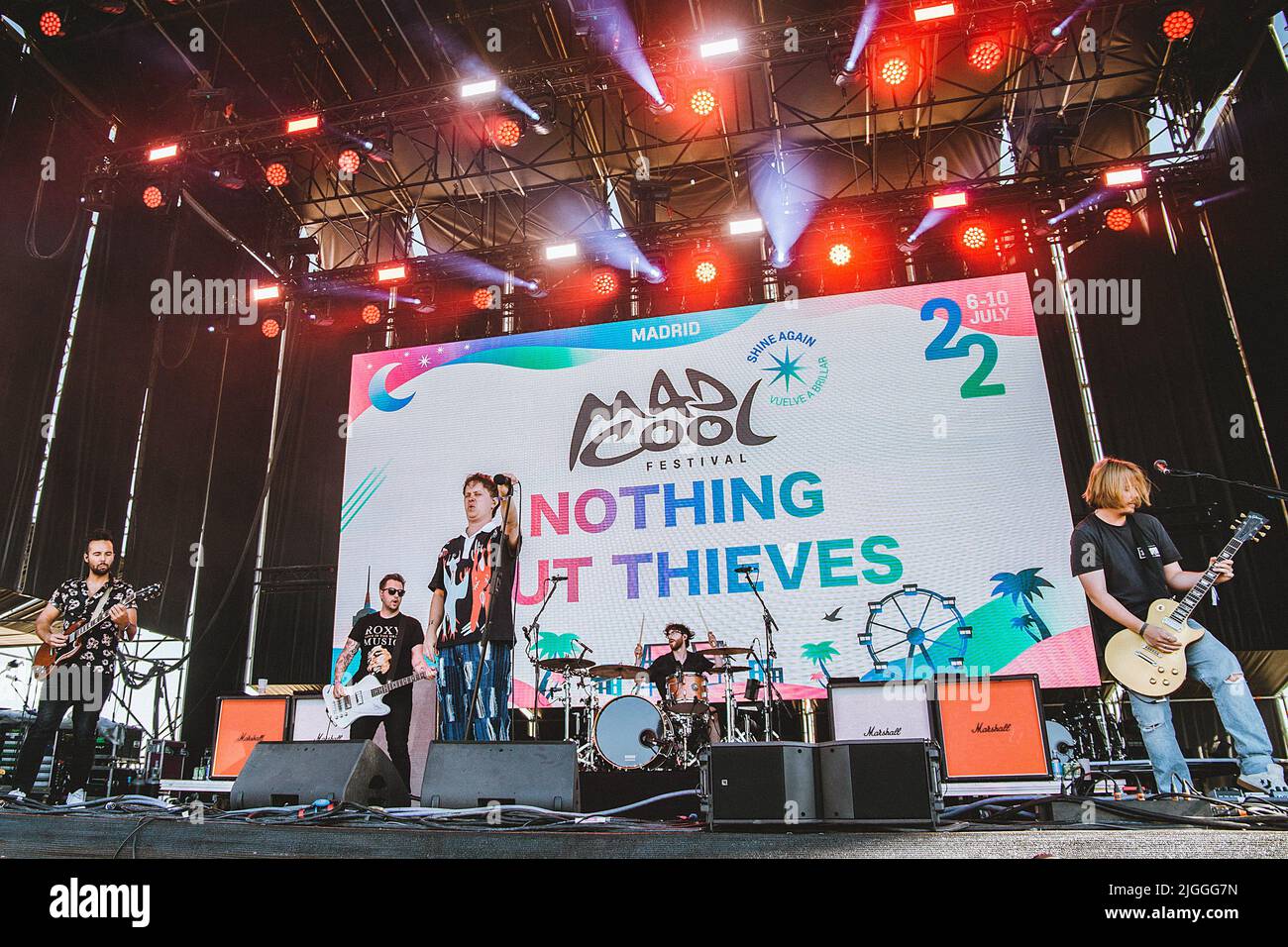 Madrid, Spain. 07th July, 2022. Dom Craik, Philip Blake, Conor Mason and Joe Langridge-Brown of Nothing but Thieves Rock band perform live on stage at MadCool Festival in Madrid. Credit: SOPA Images Limited/Alamy Live News Stock Photo