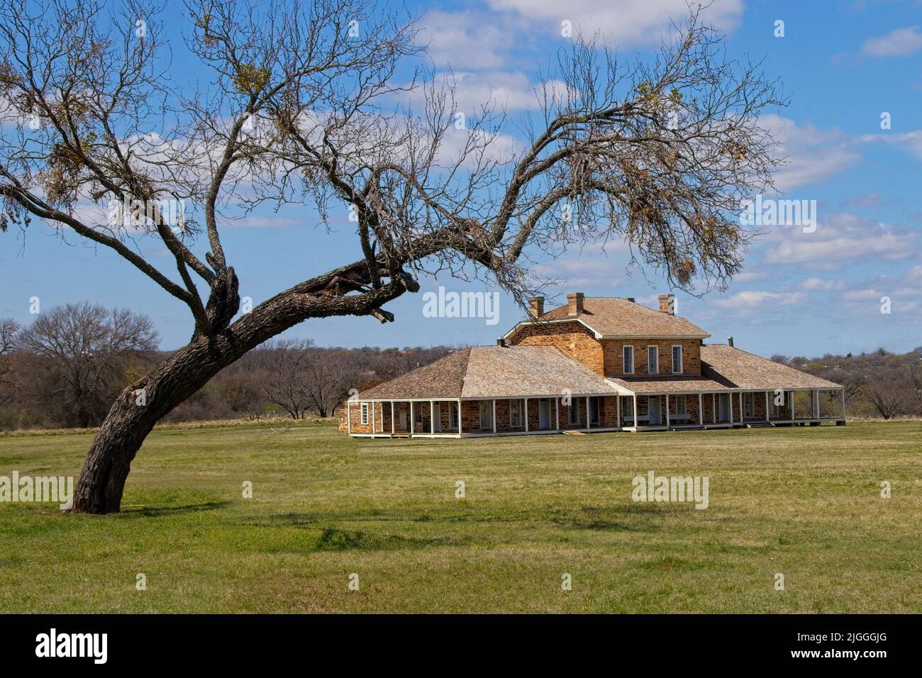 Fort Richardson, is near Jacksboro, Texas. Established in 1862, a survivor of over 150 years of history is the sandstone post hospital. Stock Photo