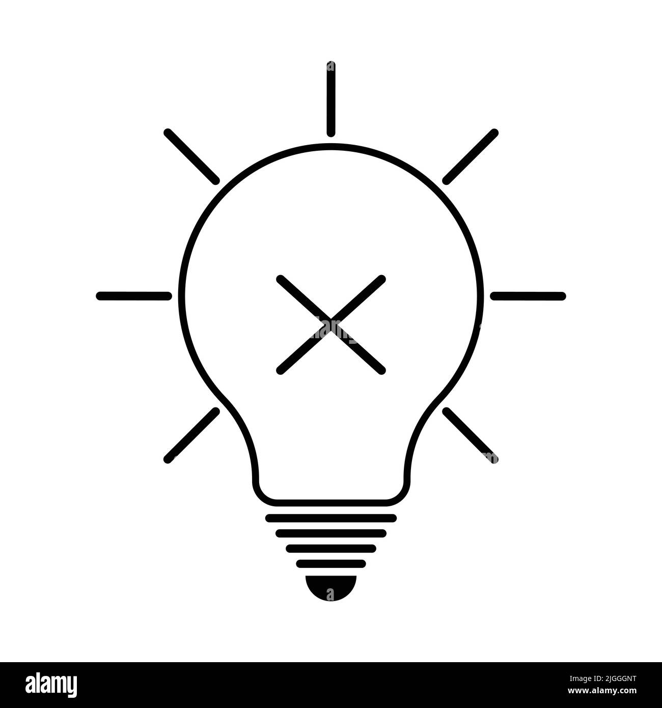 Light bulb icon with cross mark inside isolated on white background Stock Vector