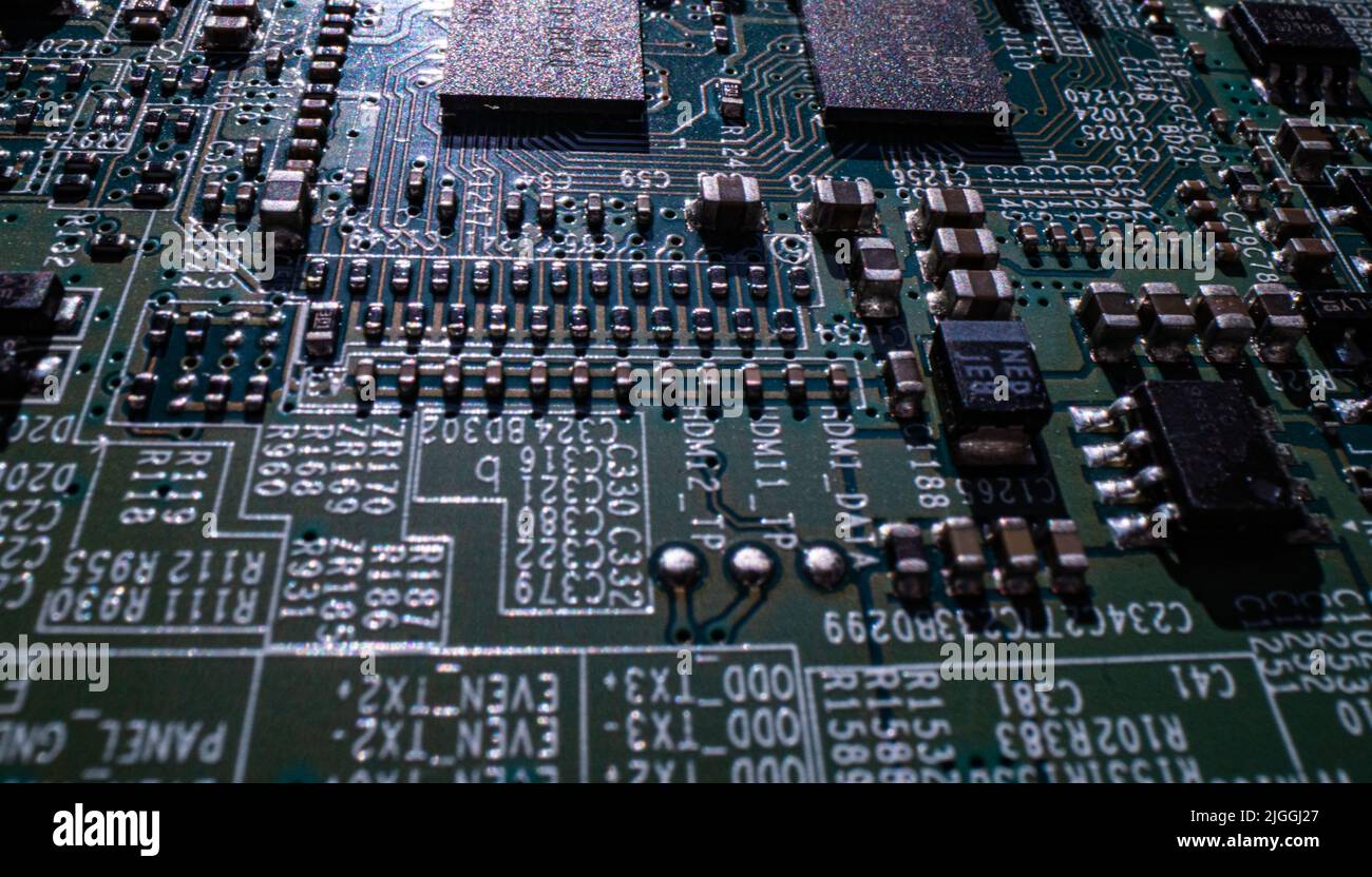Electronic circuit board technology background. Electronic plate pattern. Circuit board, electrical scheme. Technology background. Electronic Stock Photo