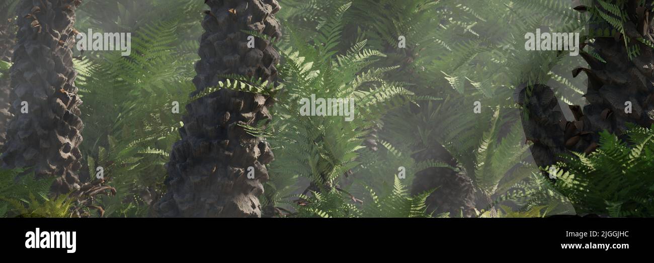 triassic forest with prehistoric tree fern Stock Photo