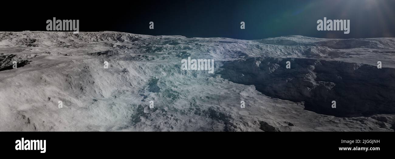 Moon surface, crater in lunar landscape, background banner format Stock Photo