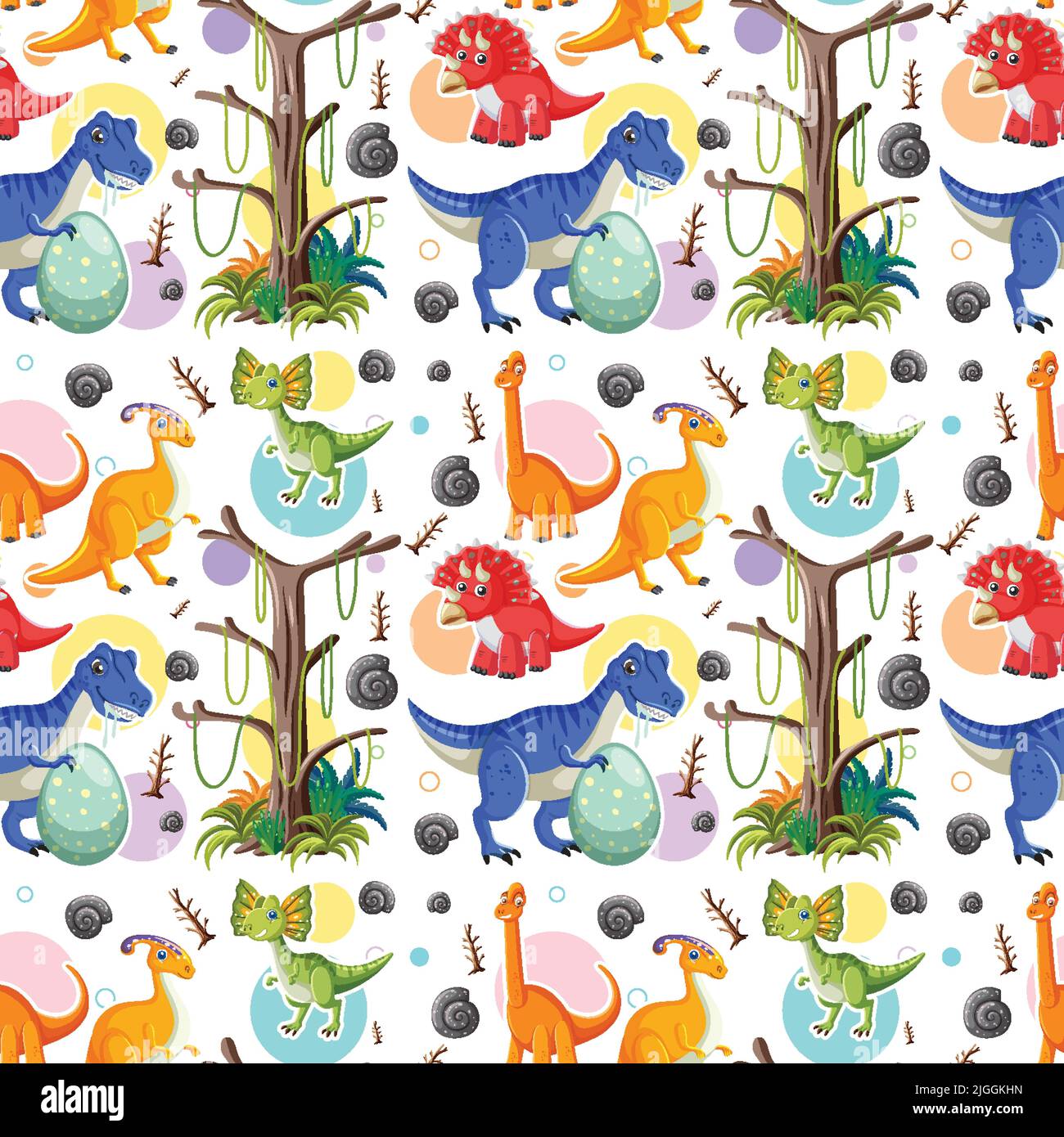Cute dinosaur seamless pattern illustration Stock Vector Image & Art ...