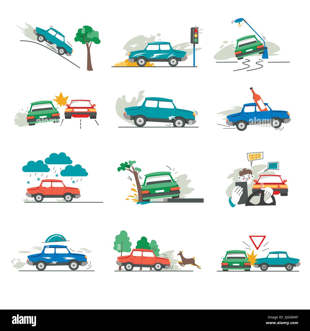Car accident, crash damaged vehicle on road vector Stock Vector