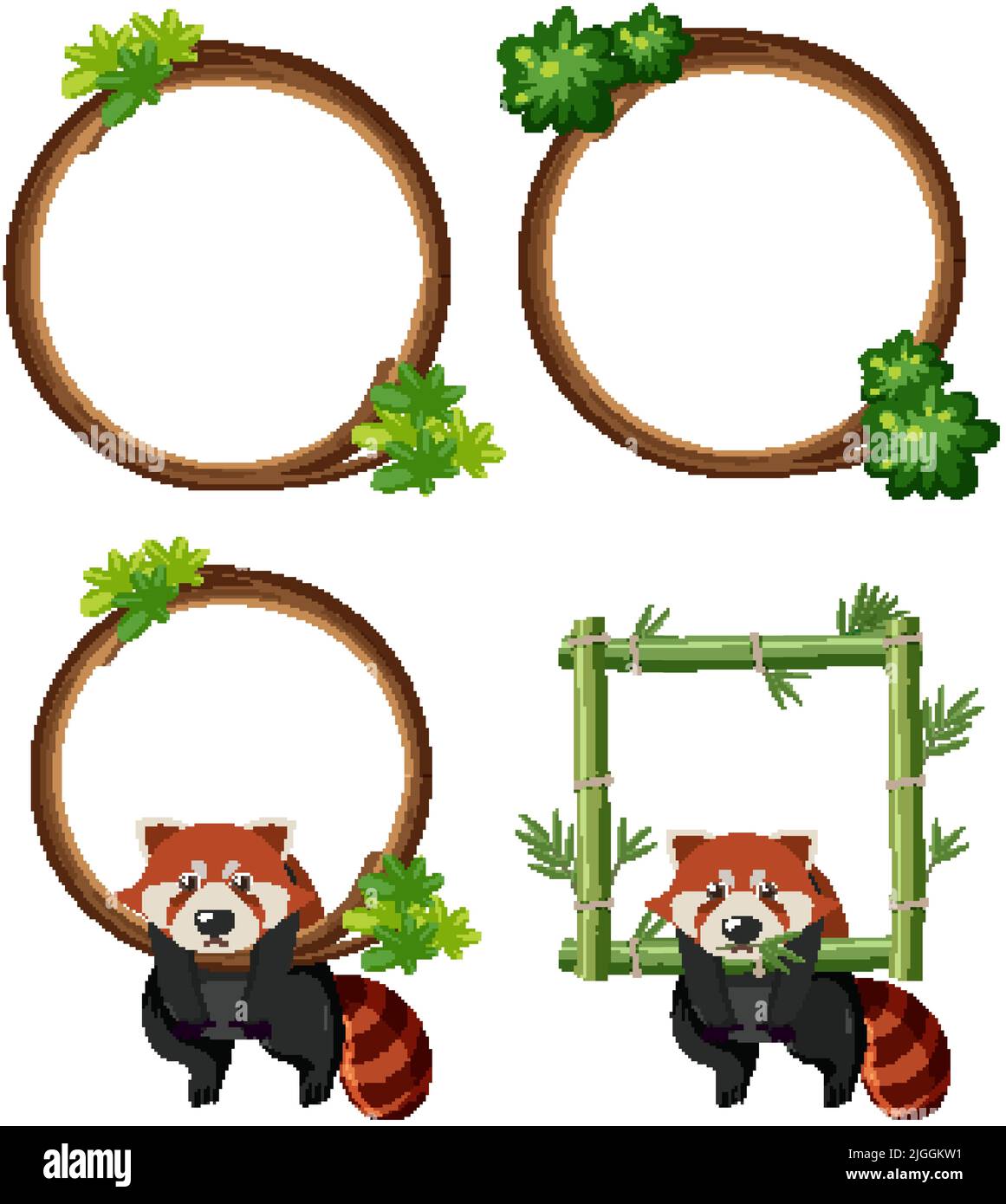 Set of round frames with red pandas illustration Stock Vector Image
