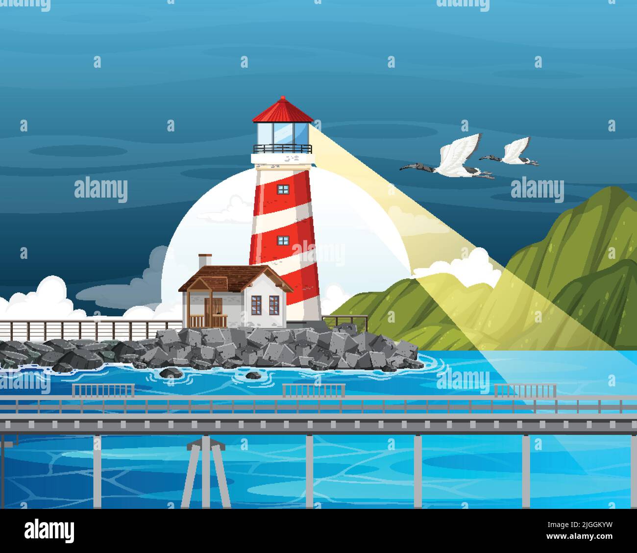 Lighthouse on the coast scene illustration Stock Vector Image & Art - Alamy
