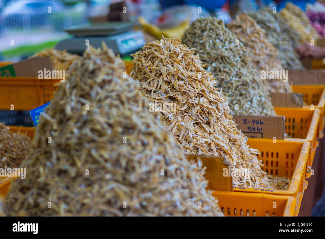 A large pile of dried fish on a market stall in Kuala Lumpur's fresh