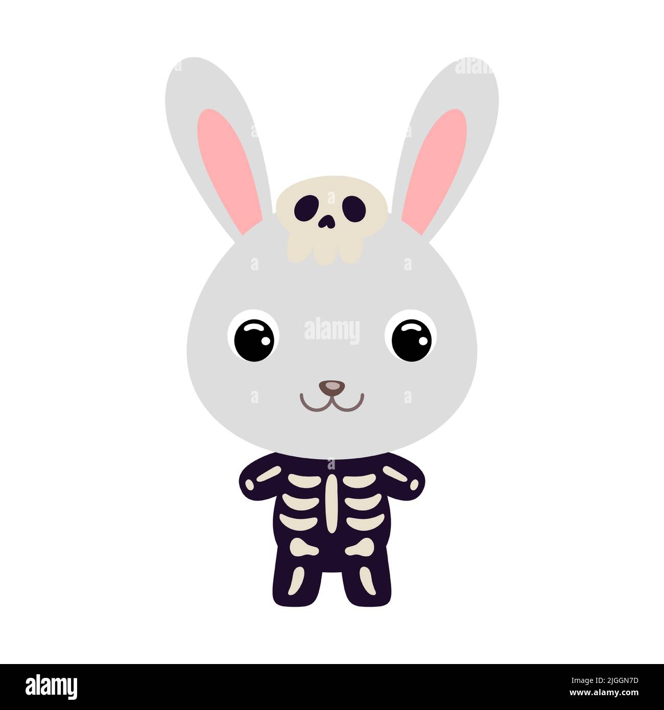 Cute little Halloween rabbit in a skeleton costume. Cartoon animal character for kids t-shirts, nursery decoration, baby shower, greeting card, invita Stock Vector