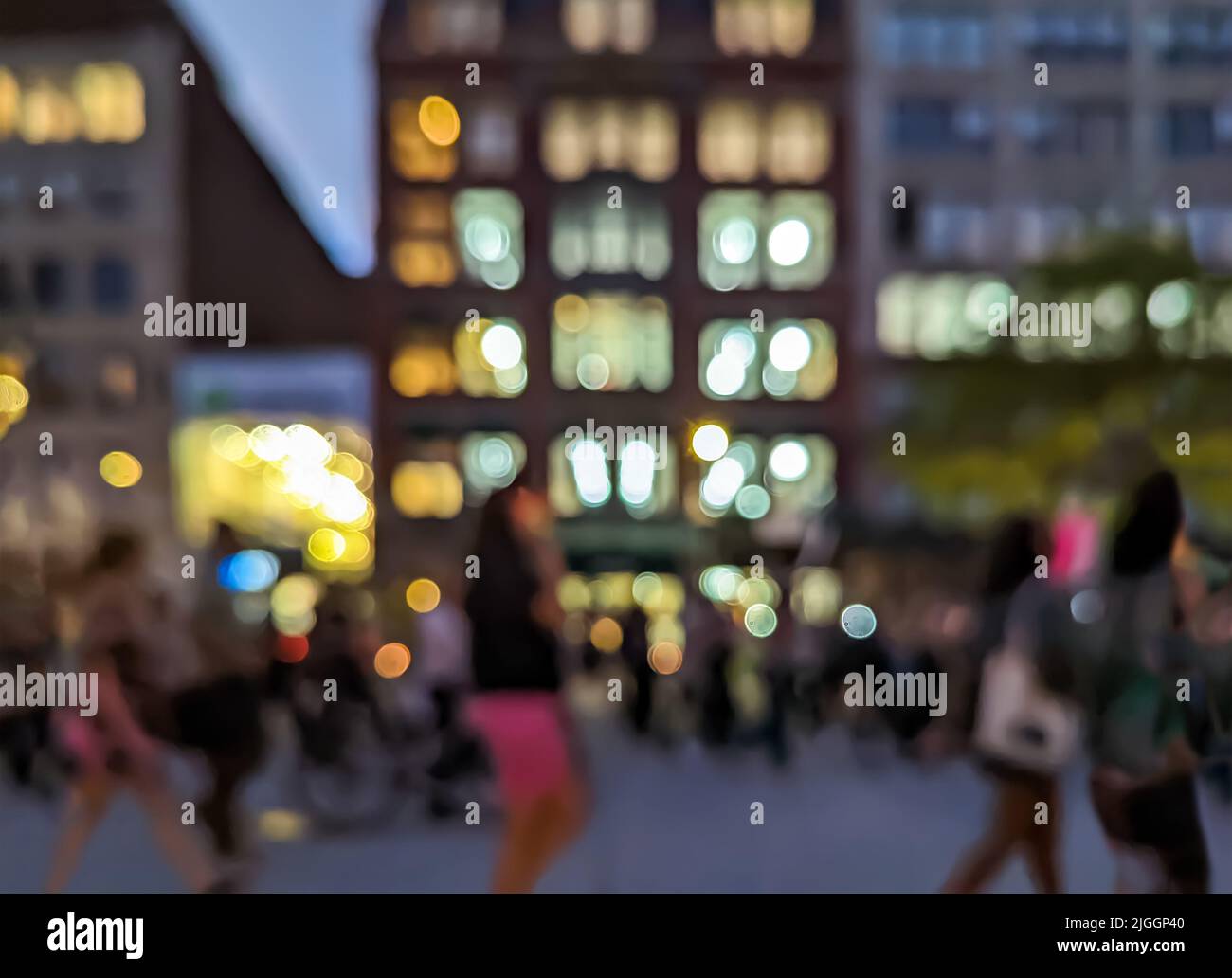 Blurred lights of a busy New York City street scene at night with ...