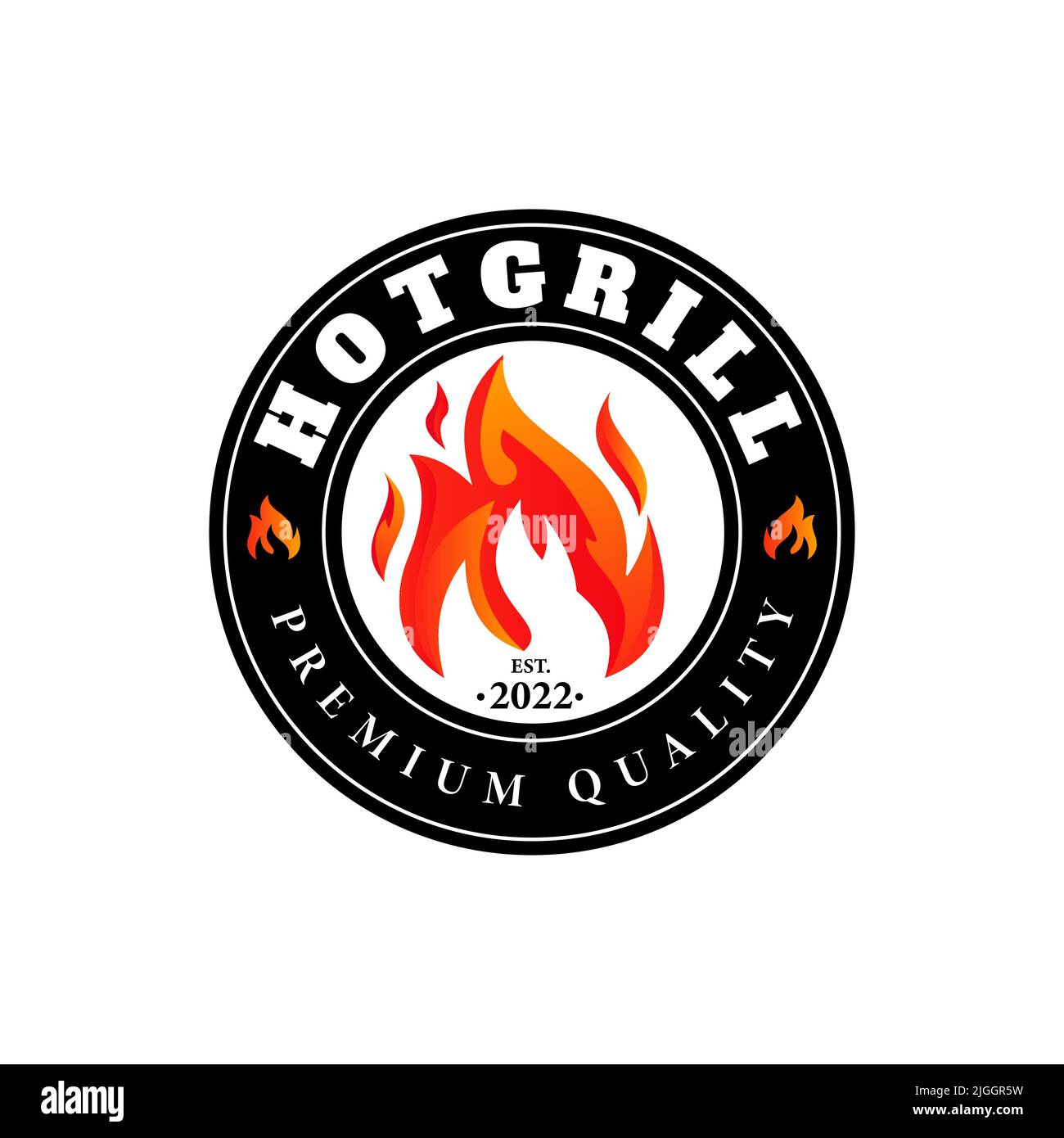 Hot grill emblem design logo, fire and restaurant icon, red fire icon Stock Vector