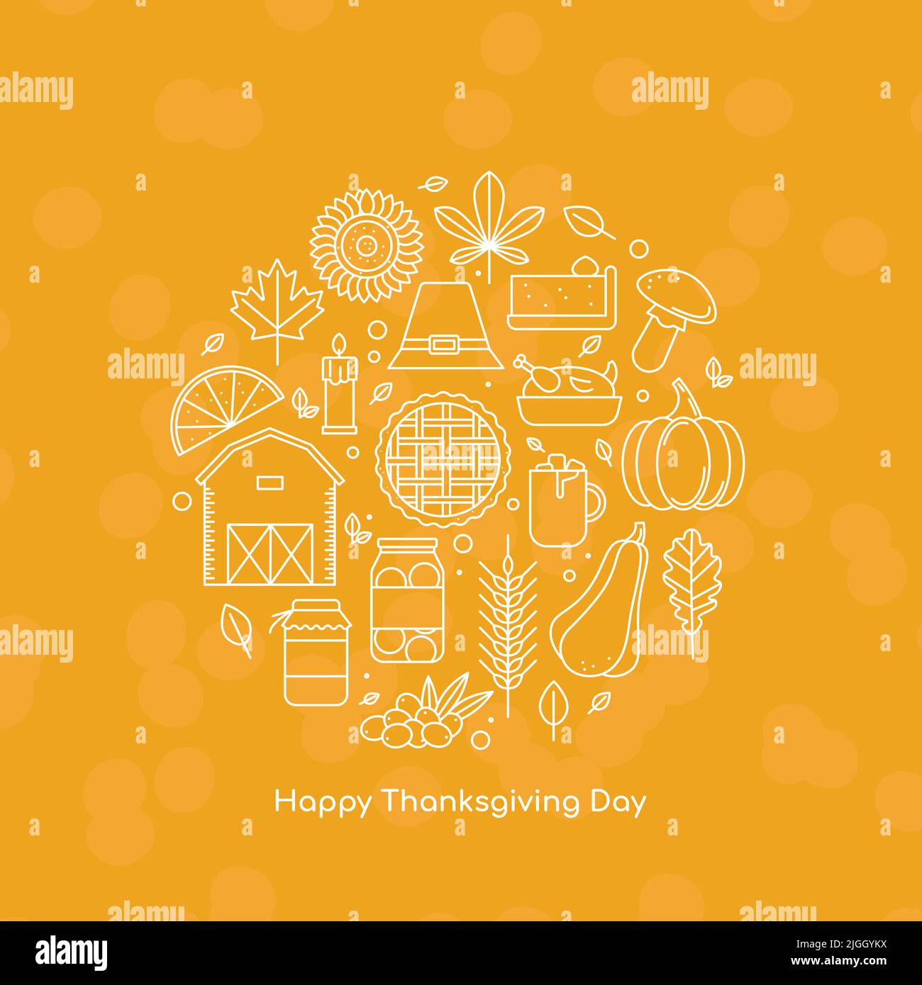 Happy Thanksgiving Day greeting card with line icons. Vector ...