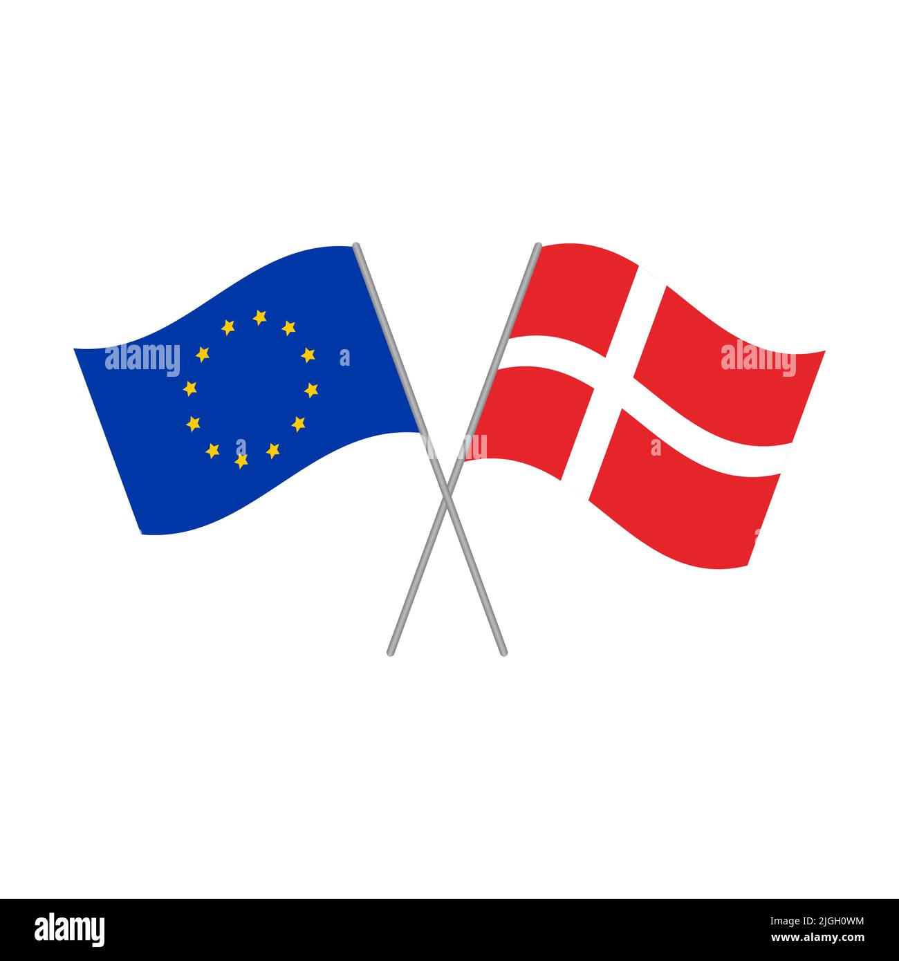 European Union and Danish flags vector isolated on white background Stock Vector