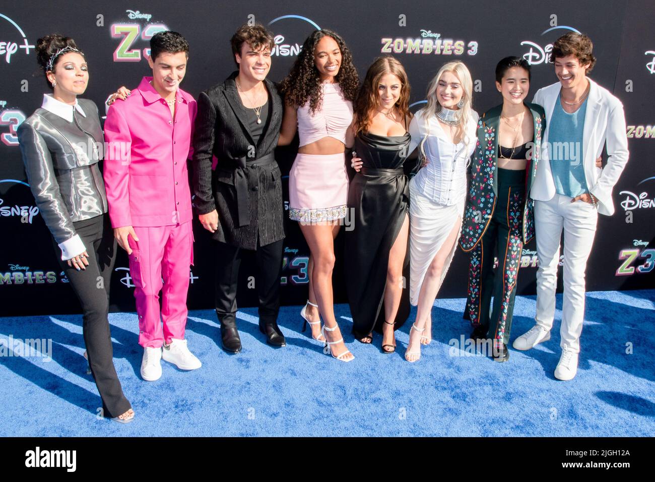 09 July 2022 - Los Angeles, California - (L-R) Kyra Tantao, Trevor Tordjman, Pearce Joza, Chandler Kinney, Ariel Martin, aka Baby Ariel, Meg Donnelly, Terry Hu, Matt Cornett, Trevor Tordjman, Pearce Joza, Chandler Kinney, Ariel Martin, aka Baby Ariel, Meg Donnelly, Terry Hu and Matt Cornett. Disney+ Original Movie ''Zombies 3'' Los Angeles Premiere. (Credit Image: © Billy Bennight/AdMedia via ZUMA Press Wire) Stock Photo