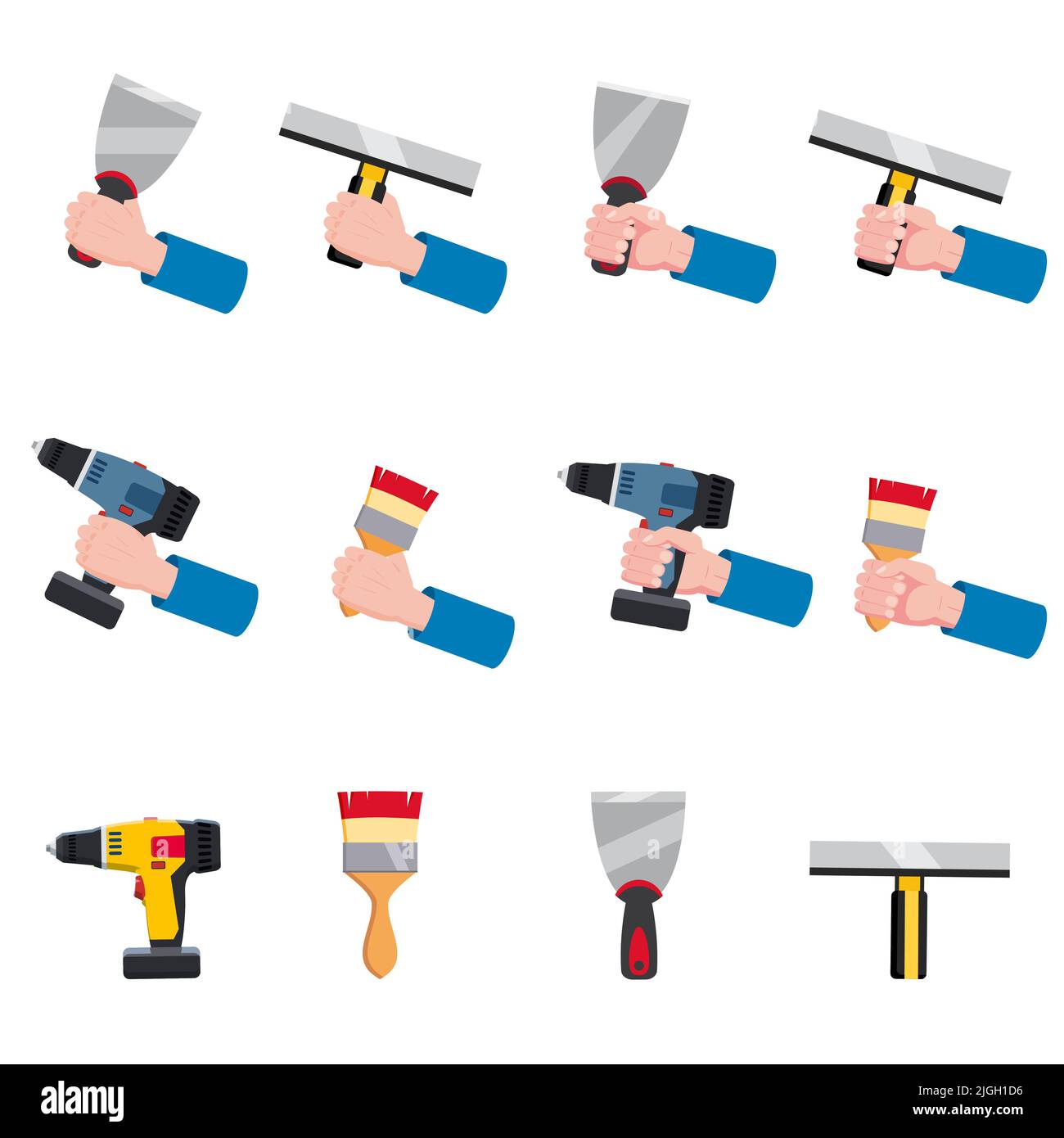 Set construction tools putty knife, spatula, brush, electric