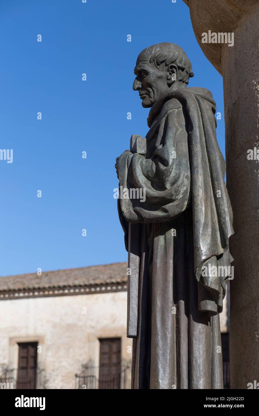 San Pedro de Alcantara statue, Caceres, Spain. Enrique P. Comendador self-portrait sculptor, 1954 Stock Photo