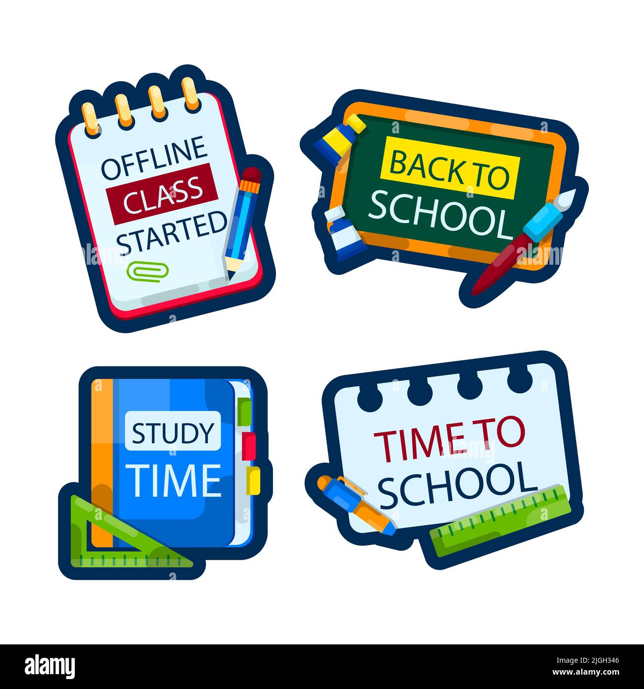 Flat back to school labels set Vector illustration Stock Vector Image