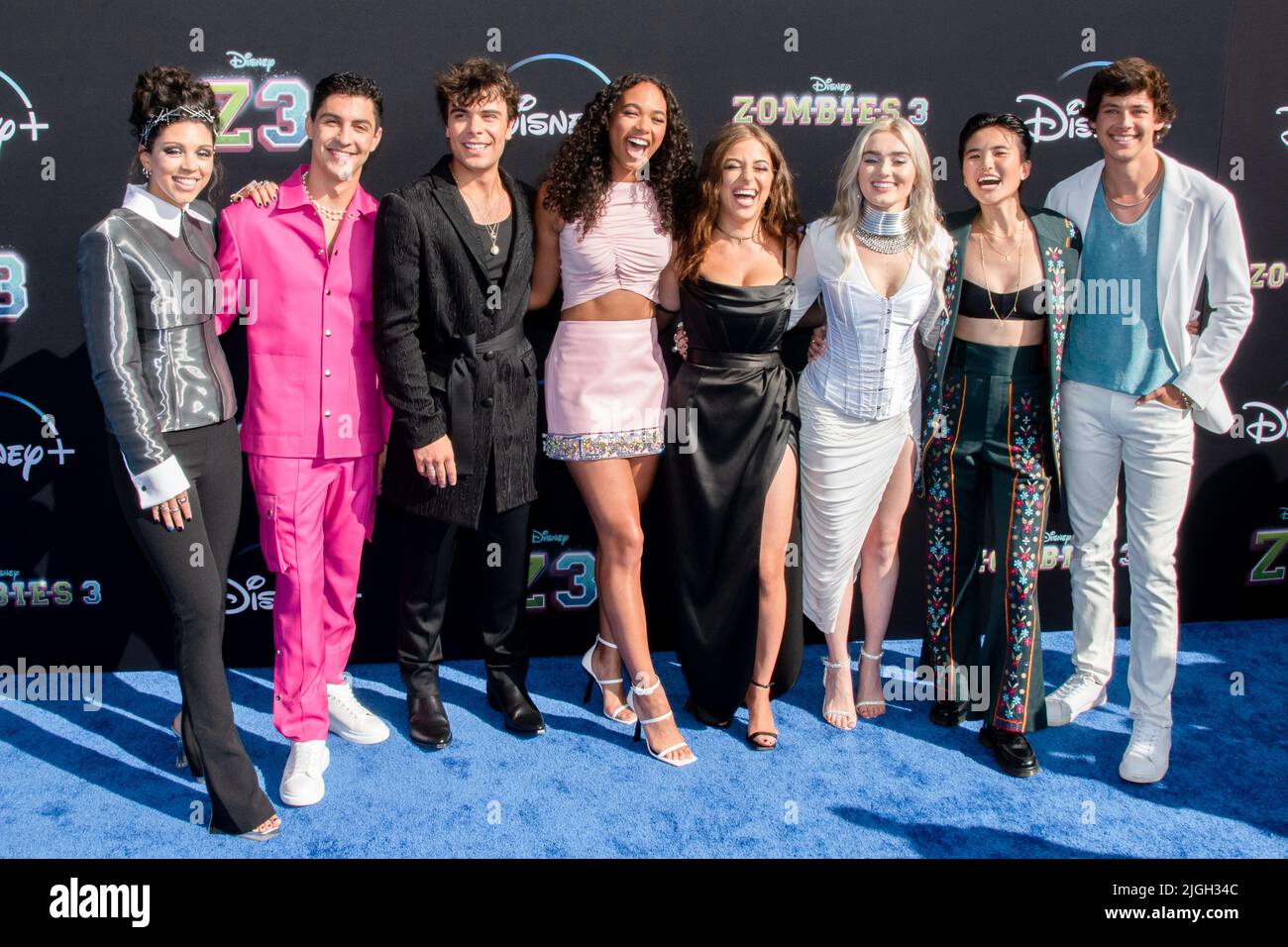 09 July 2022 - Los Angeles, California - (L-R) Kyra Tantao, Trevor Tordjman, Pearce Joza, Chandler Kinney, Ariel Martin, aka Baby Ariel, Meg Donnelly, Terry Hu, Matt Cornett, Trevor Tordjman, Pearce Joza, Chandler Kinney, Ariel Martin, aka Baby Ariel, Meg Donnelly, Terry Hu and Matt Cornett. Disney+ Original Movie ''Zombies 3'' Los Angeles Premiere. (Credit Image: © Billy Bennight/AdMedia via ZUMA Press Wire) Stock Photo
