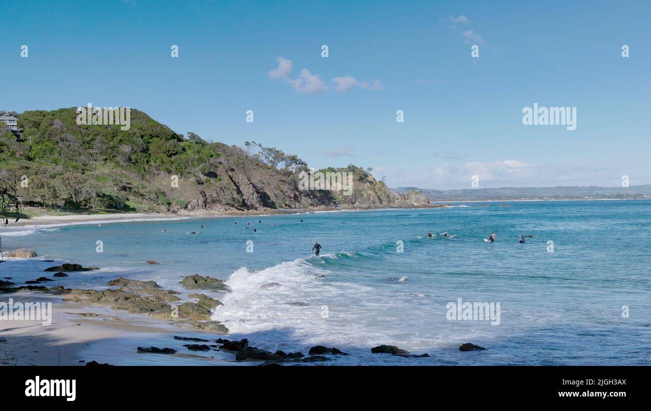 wide view looking to the west of wategos beach at byron bay Stock Photo