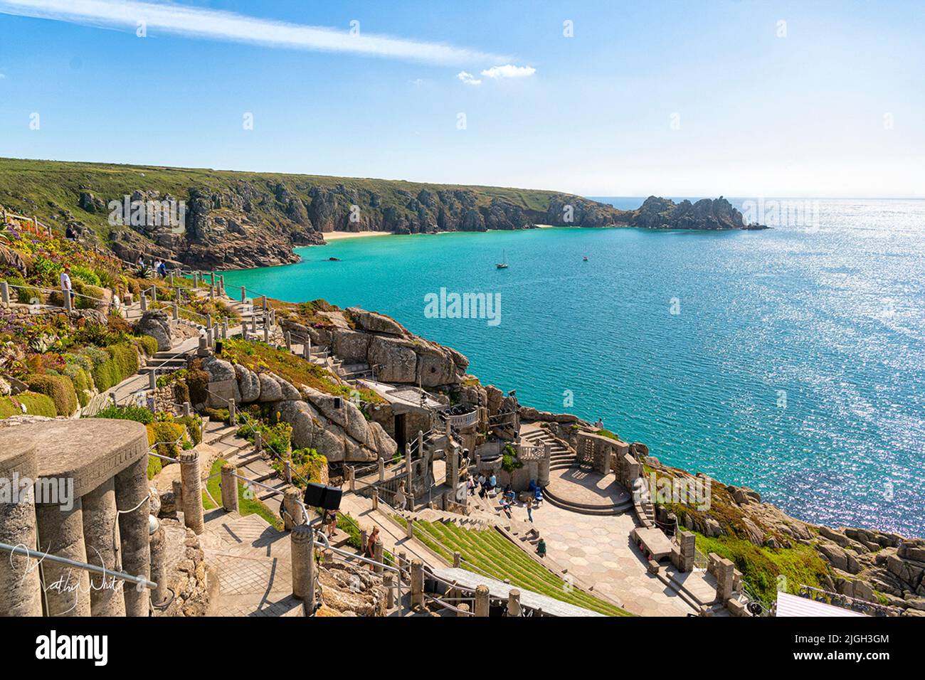 The Minack Theatre open air theatre, perched on the Cornish cliffs built by Rowena Cade Stock Photo