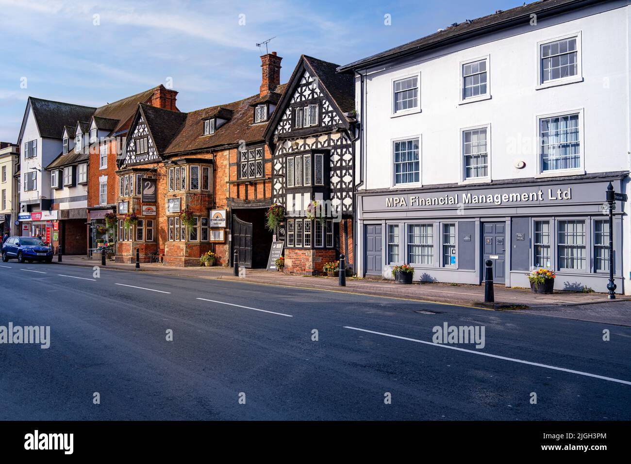Row of shops street scene high street Henley in Arden pretty cotswolds