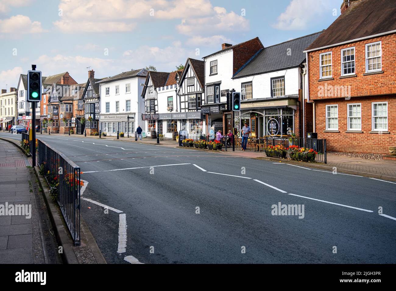 Row of shops street scene high street Henley in Arden pretty cotswolds