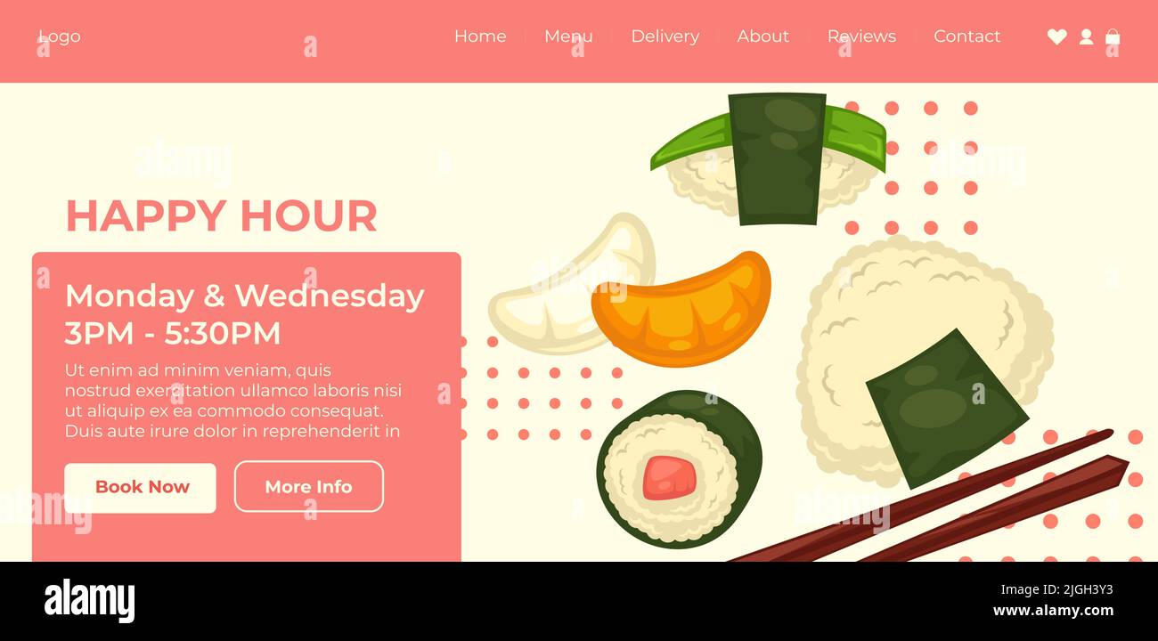 Happy hour in restaurant or cafe, sushi set meal Stock Vector Image