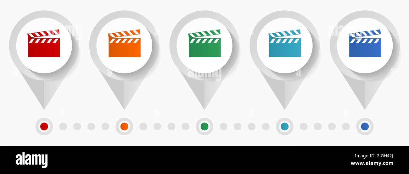 Video, cinema concept vector icons, editable infographic template, set of colorful flat design pointers Stock Vector