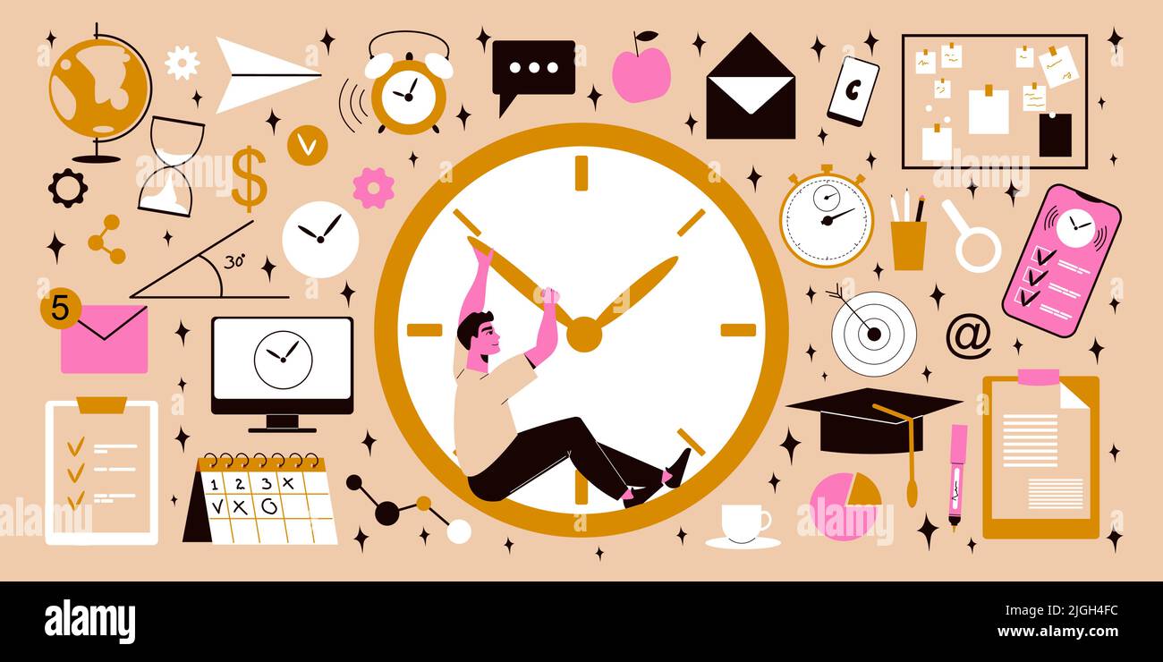 Time management big set of isolated icons with alarm clocks calendars 