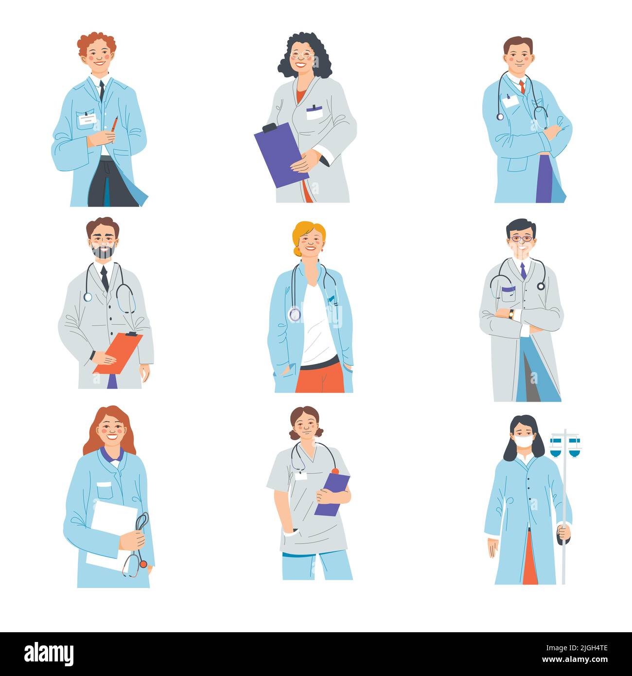 Doctors wearing coats, taking notes on notebook Stock Vector
