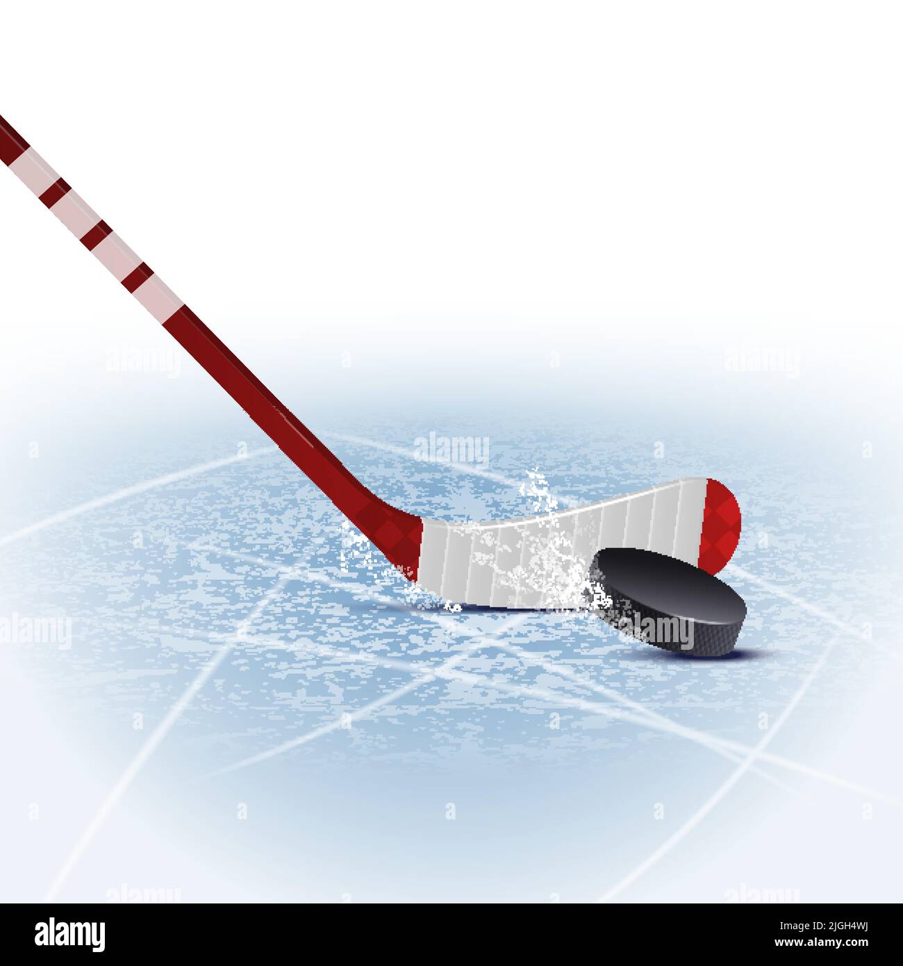 Realistic hockey stick and puck on ice rink during match vector illustration Stock Vector Image