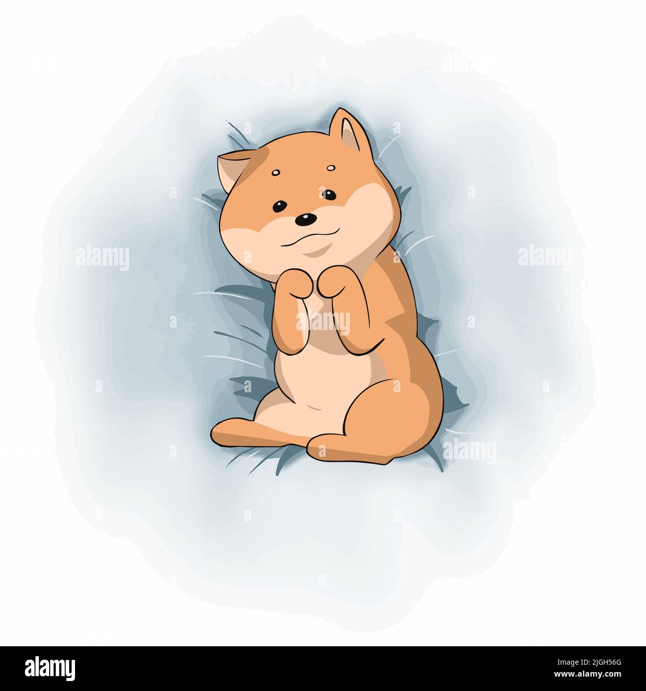 Cute Shiba Inu lies on the bed and shows her belly Stock Vector