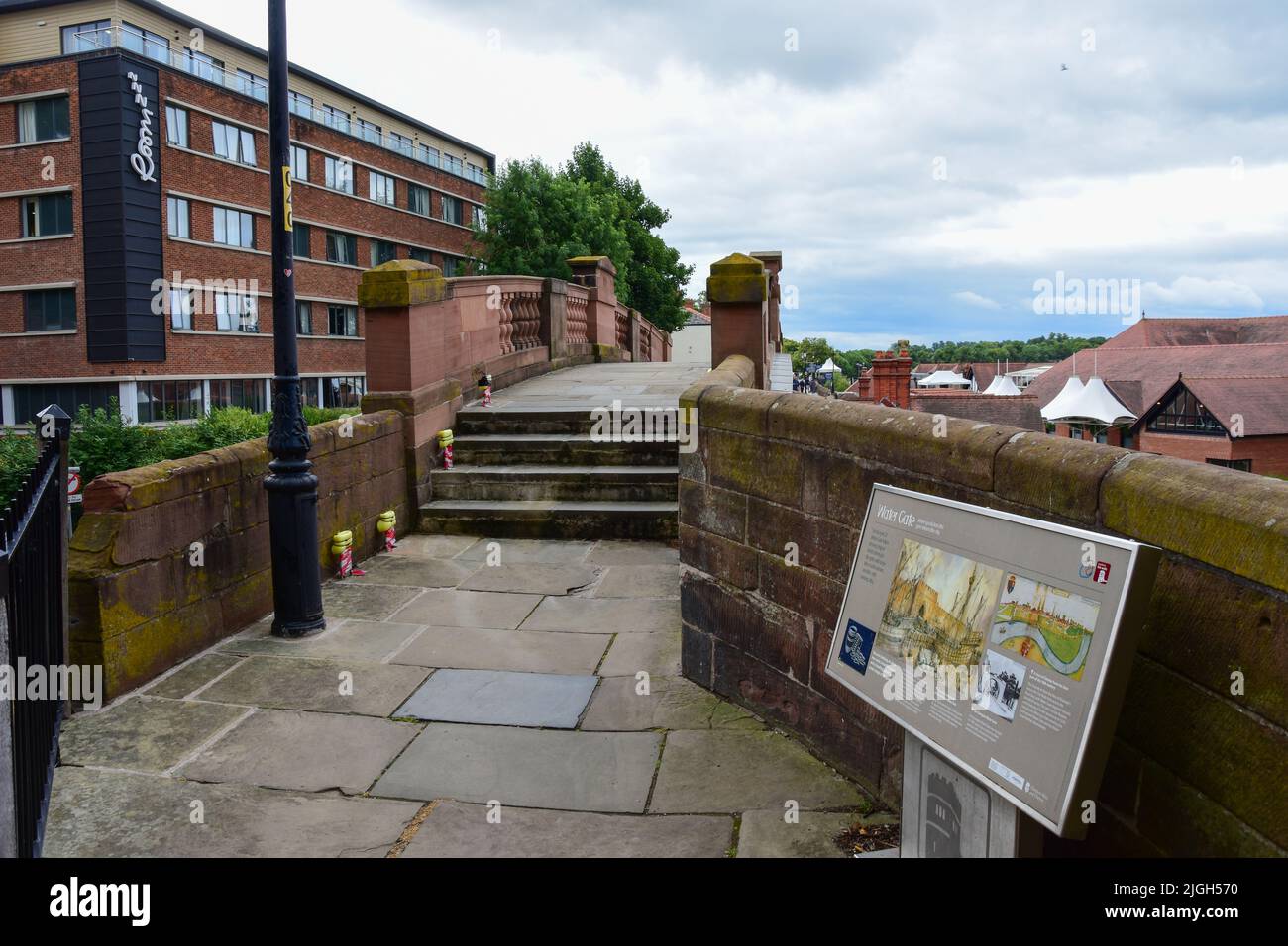 Chester, UK: Jul 3, 2022: Chester, UK: Jul 3, 2022: Watergate is an access point through the Roman city walls of Chester. It was built to replace a me Stock Photo