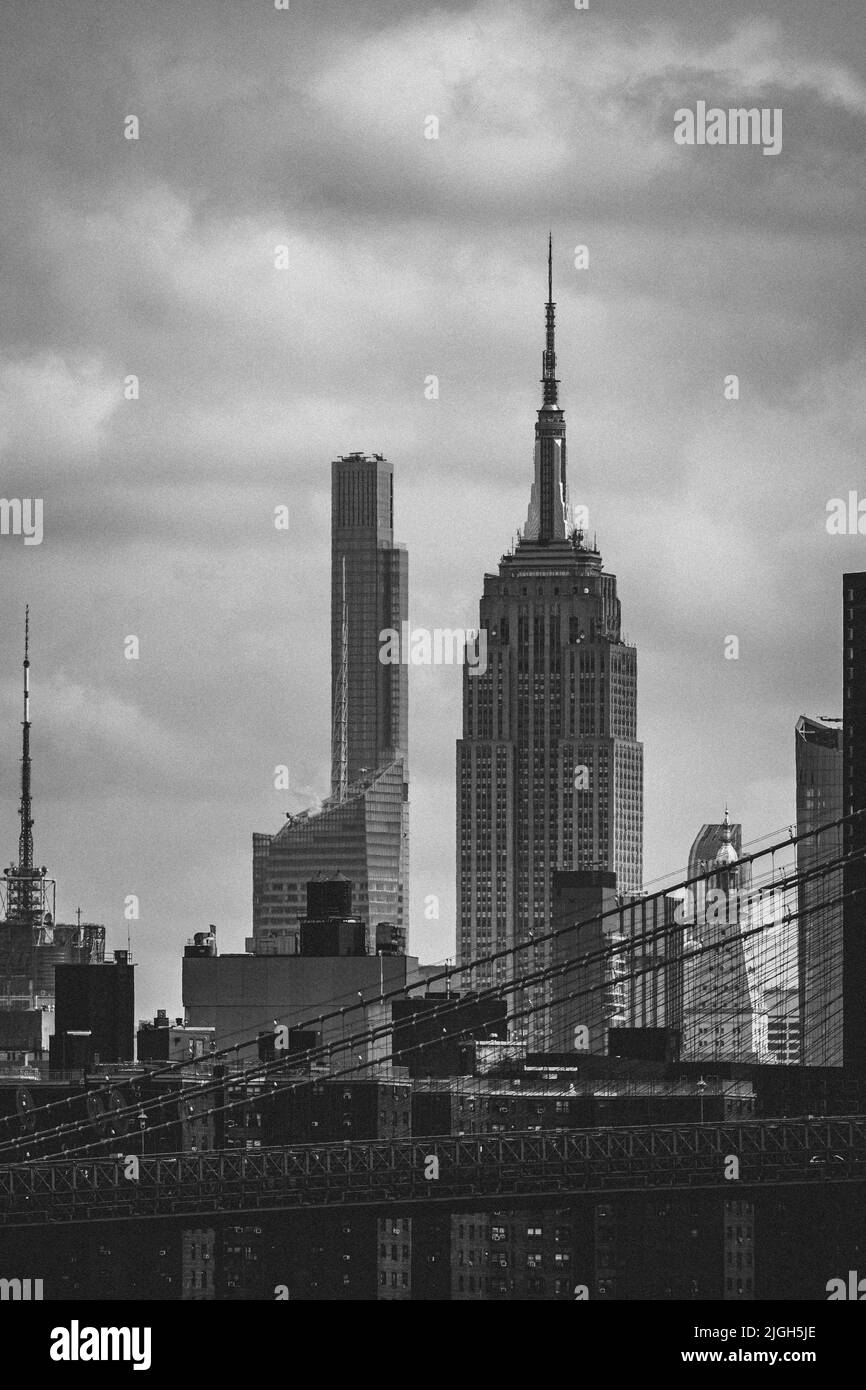 A vertical grayscale shot of the New York City skyline Stock Photo - Alamy