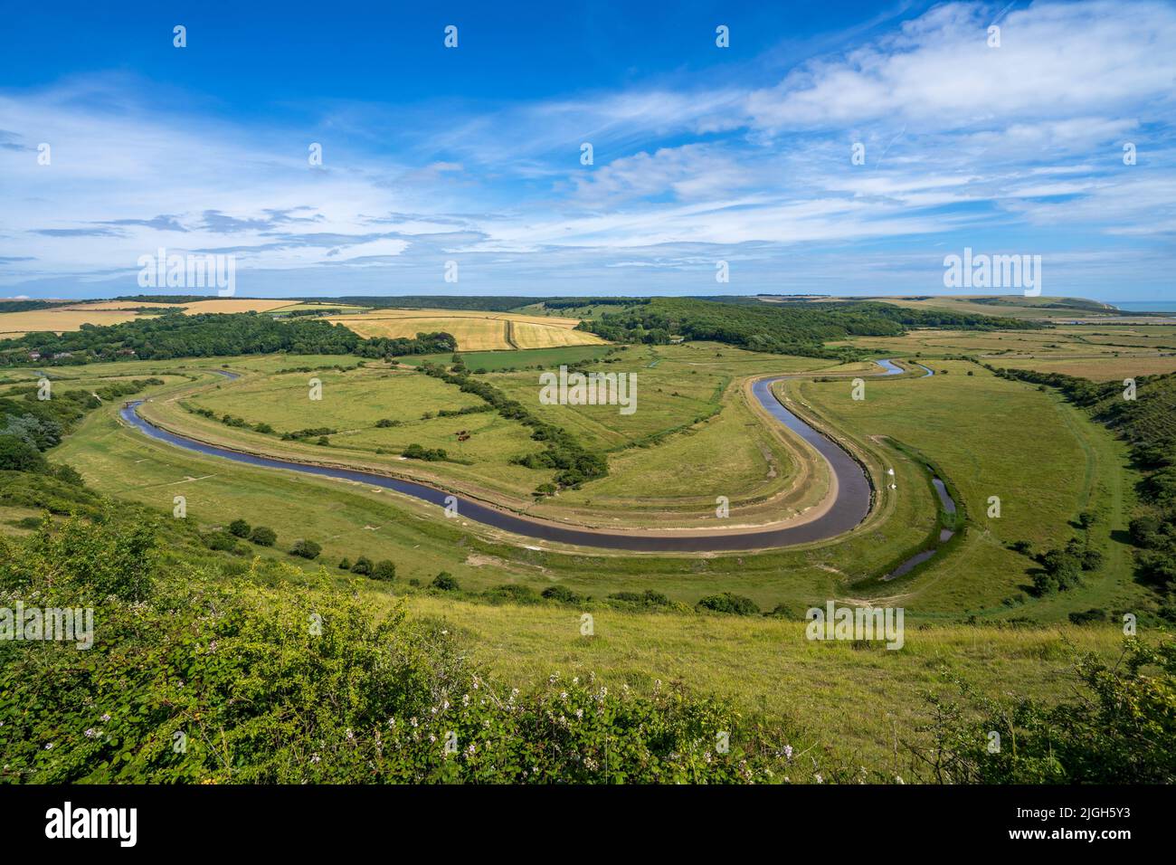 River Cuckmere and valley on the South Downs, East Sussex, England, Uk. Stock Photo