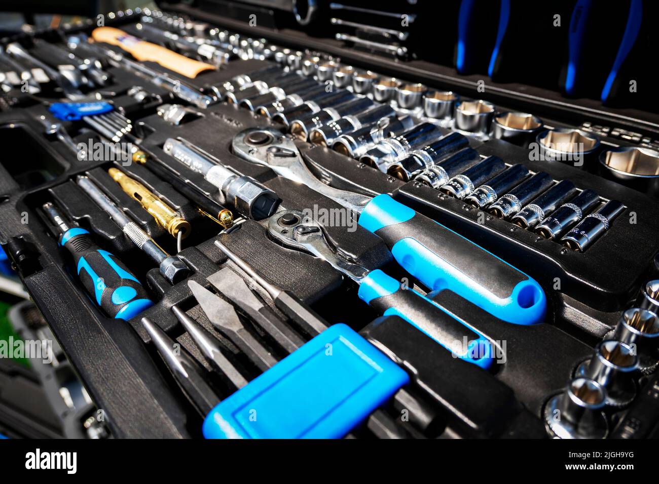 Toolkit of various tools in the box Stock Photo Alamy