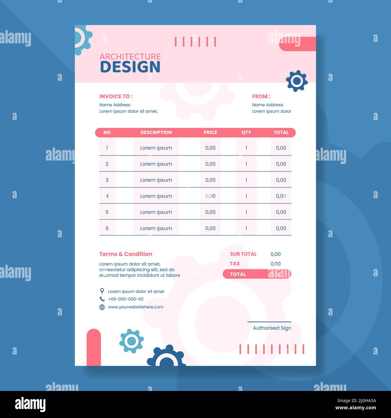 Architect or Engineer Invoice Template Flat Cartoon Background Vector Architect or Engineer Invoice Template Flat Cartoon Background Vector